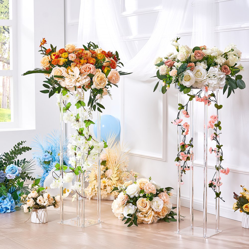 VEVOR 2PCS 31.5inch/80cm High Wedding Flower Stand, With Acrylic Laminate,Acrylic Vase Column Geometric Centerpiece Stands, Floral Display Rack for T-Stage Events Reception, Party Decoration Home 