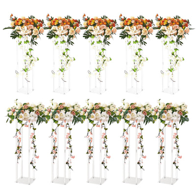 VEVOR 10PCS 23.6inch/60cm High Wedding Flower Stand, With Acrylic Laminate,Acrylic Vase Column Geometric Centerpiece Stands, Floral Display Rack for T-Stage Events Reception, Party Decoration Home 