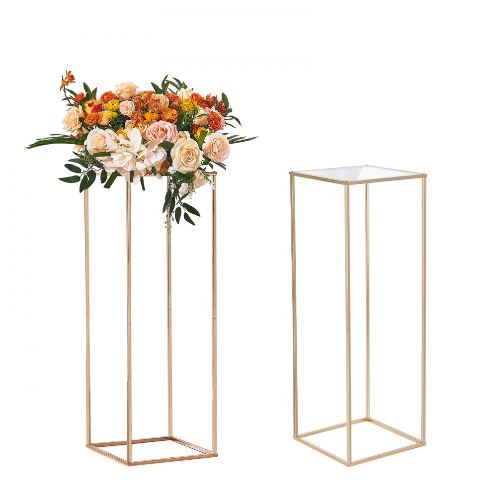 VEVOR 2PCS 31.5inch/80cm High Wedding Flower Stand, With Acrylic Laminate,Metal Vase Column Geometric Centerpiece Stands, Gold Rectangular Floral Display Rack for Events Reception, Party Decoration 
