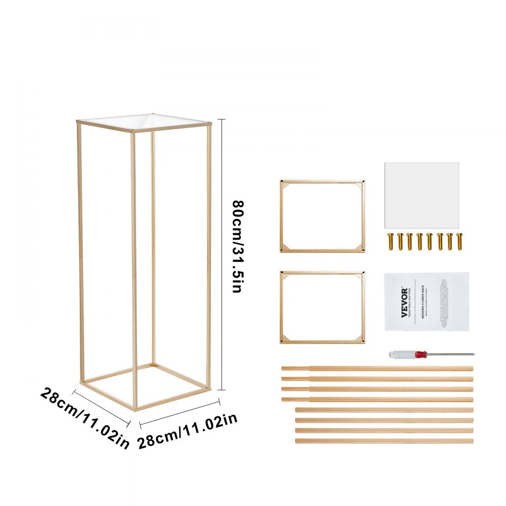 VEVOR 2PCS 31.5inch/80cm High Wedding Flower Stand, With Acrylic Laminate,Metal Vase Column Geometric Centerpiece Stands, Gold Rectangular Floral Display Rack for Events Reception, Party Decoration 