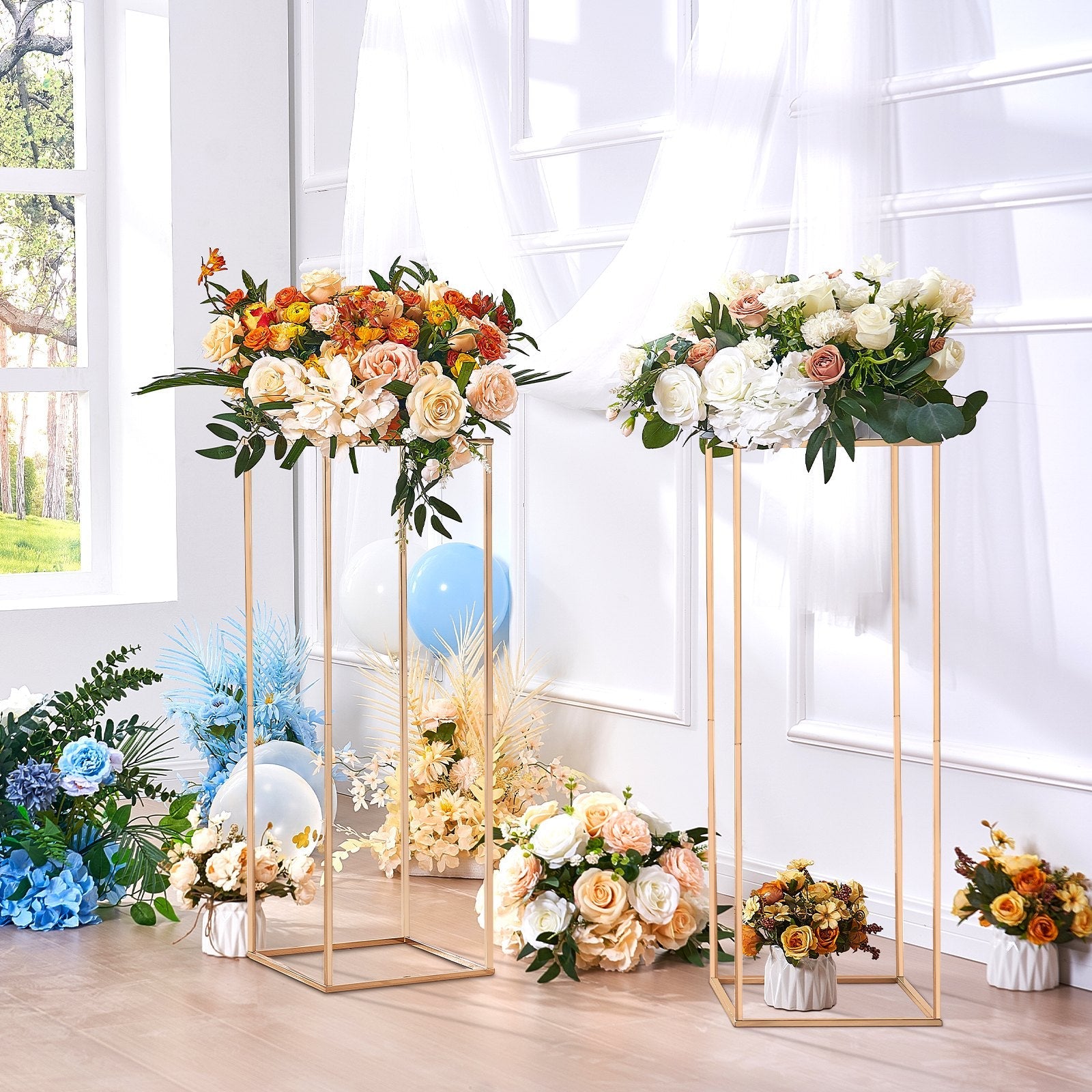 VEVOR 10PCS 31.5inch/80cm High Wedding Flower Stand, With Acrylic Laminate,Metal Vase Column Geometric Centerpiece Stands, Gold Rectangular Floral Display Rack for Events Reception, Party Decoration 