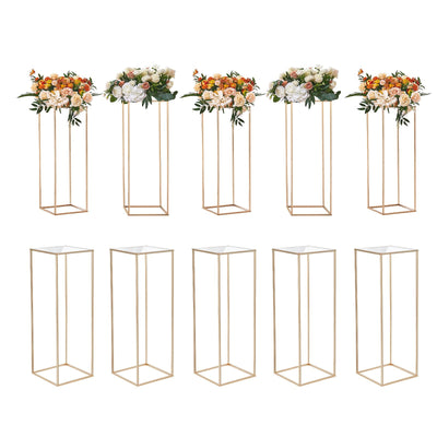 VEVOR 10PCS 31.5inch/80cm High Wedding Flower Stand, With Acrylic Laminate,Metal Vase Column Geometric Centerpiece Stands, Gold Rectangular Floral Display Rack for Events Reception, Party Decoration 