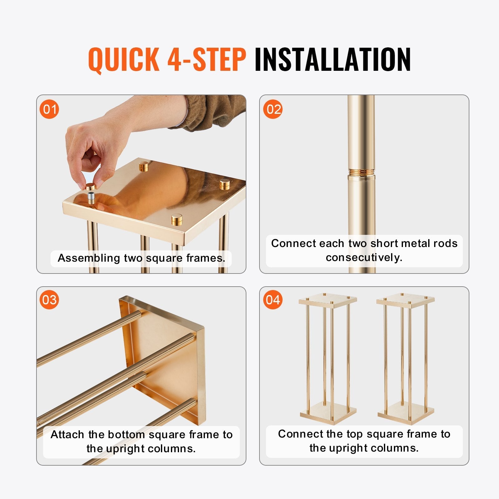 VEVOR 4PCS Gold Metal Column Wedding Flower Stand, 31.5inch/80cm High With Metal Laminate, Vase Geometric Centerpiece Stands, Cylindrical Floral Display Rack for Events Reception, Party Road Leads 