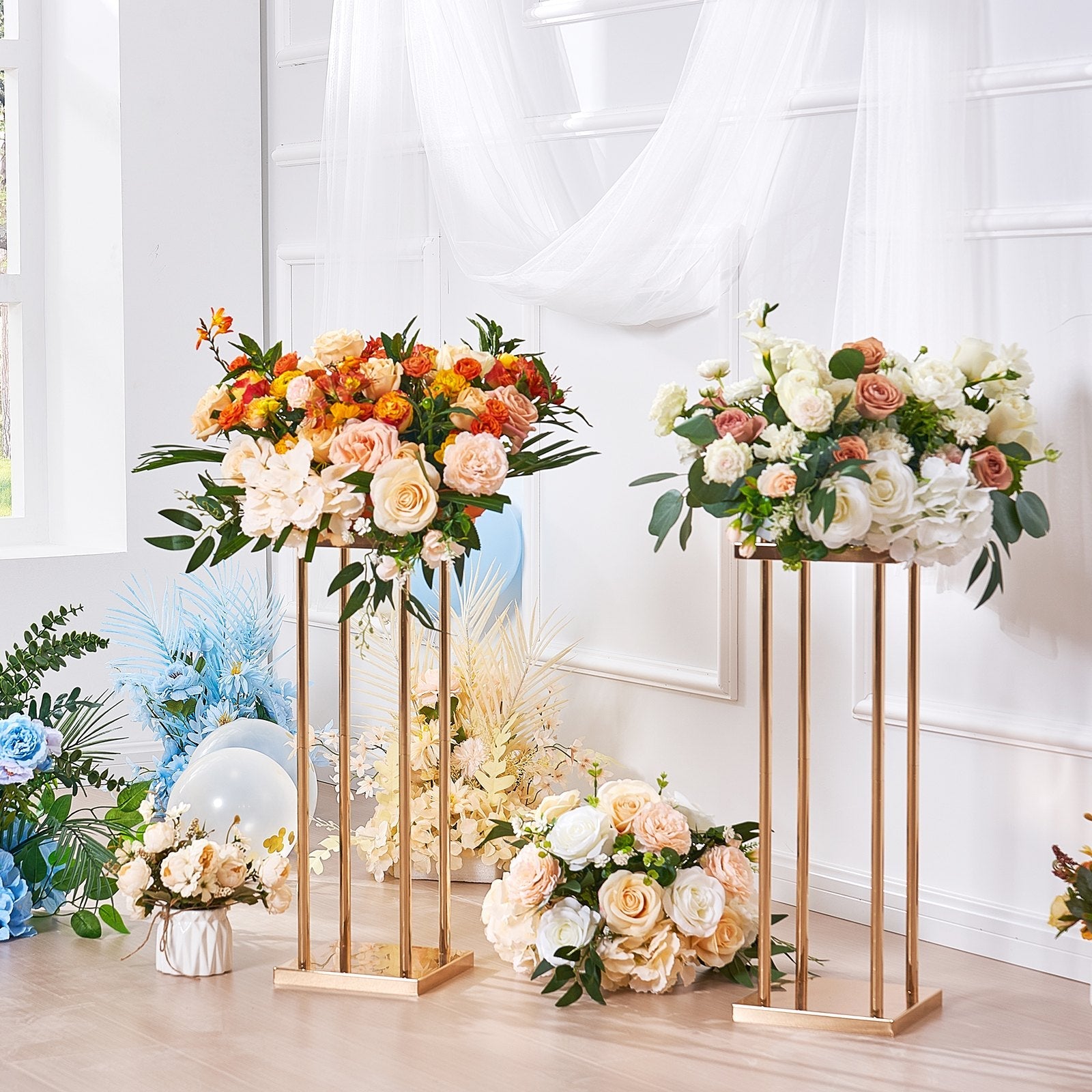 VEVOR 4PCS Gold Metal Column Wedding Flower Stand, 31.5inch/80cm High With Metal Laminate, Vase Geometric Centerpiece Stands, Cylindrical Floral Display Rack for Events Reception, Party Road Leads 