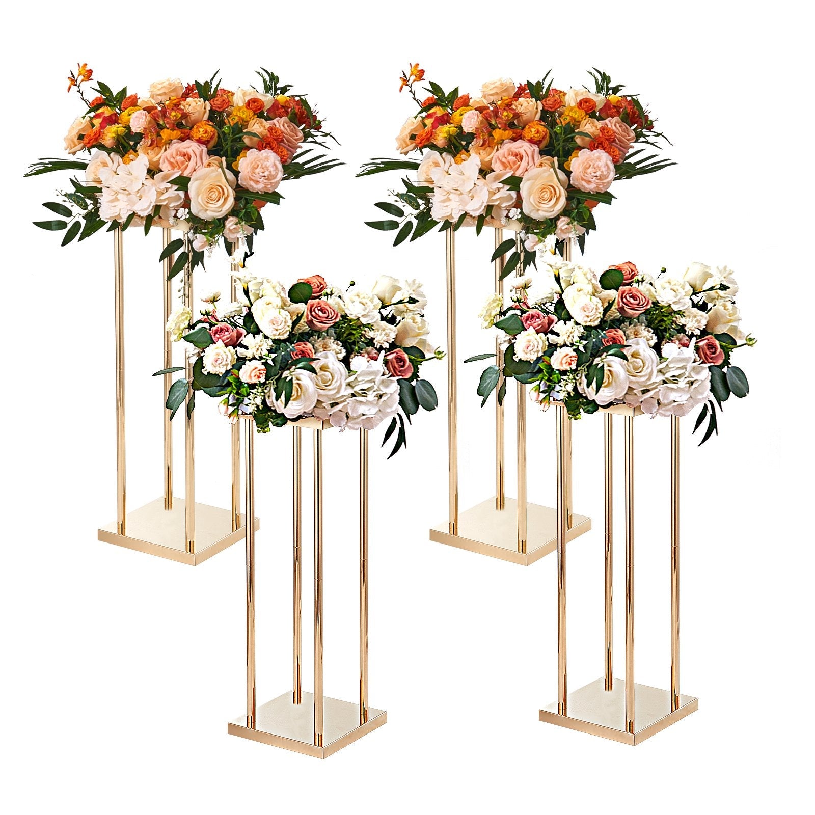 VEVOR 4PCS Gold Metal Column Wedding Flower Stand, 31.5inch/80cm High With Metal Laminate, Vase Geometric Centerpiece Stands, Cylindrical Floral Display Rack for Events Reception, Party Road Leads 