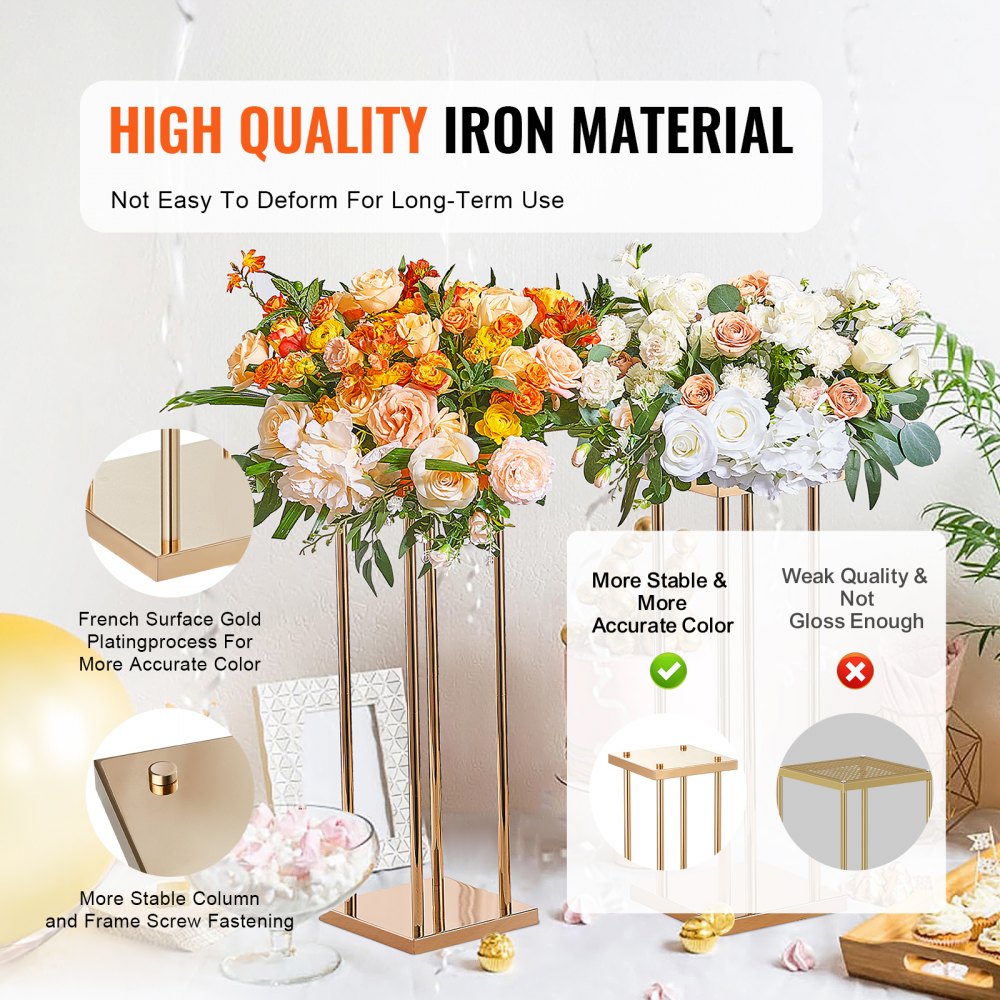VEVOR 4PCS Gold Metal Column Wedding Flower Stand, 23.6inch /60cm High With Metal Laminate, Vase Geometric Centerpiece Stands, Cylindrical Floral Display Rack for Events Reception, Party Road Leads 