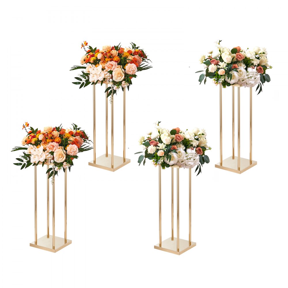 VEVOR 4PCS Gold Metal Column Wedding Flower Stand, 23.6inch /60cm High With Metal Laminate, Vase Geometric Centerpiece Stands, Cylindrical Floral Display Rack for Events Reception, Party Road Leads 