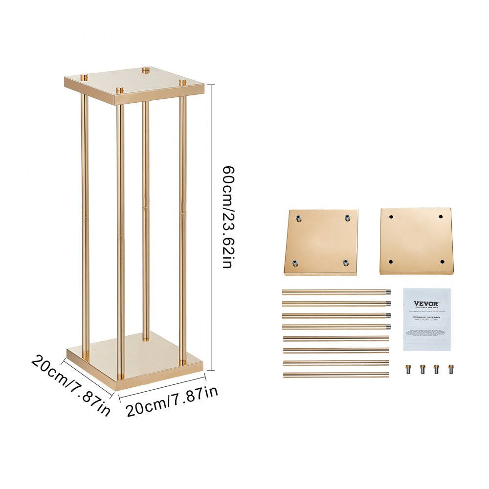 VEVOR 4PCS Gold Metal Column Wedding Flower Stand, 23.6inch /60cm High With Metal Laminate, Vase Geometric Centerpiece Stands, Cylindrical Floral Display Rack for Events Reception, Party Road Leads 