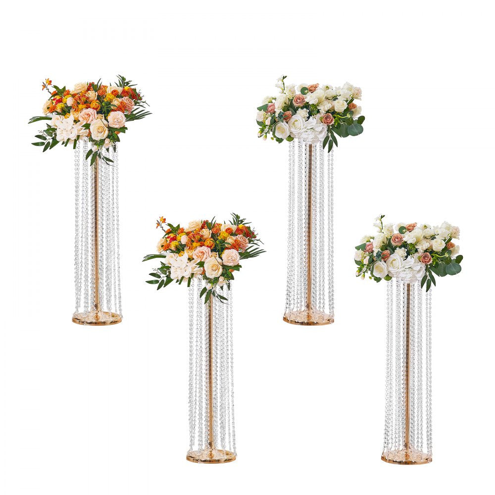 VEVOR 4PCS 35.43inch /90cm Tall Crystal Wedding Flowers Stand, Luxurious Centerpieces Flower Vases Crystal Gold Vase Metal, Perfect for T-stage Wedding Party Ceremony Dinner Event Hotel Home Decor 