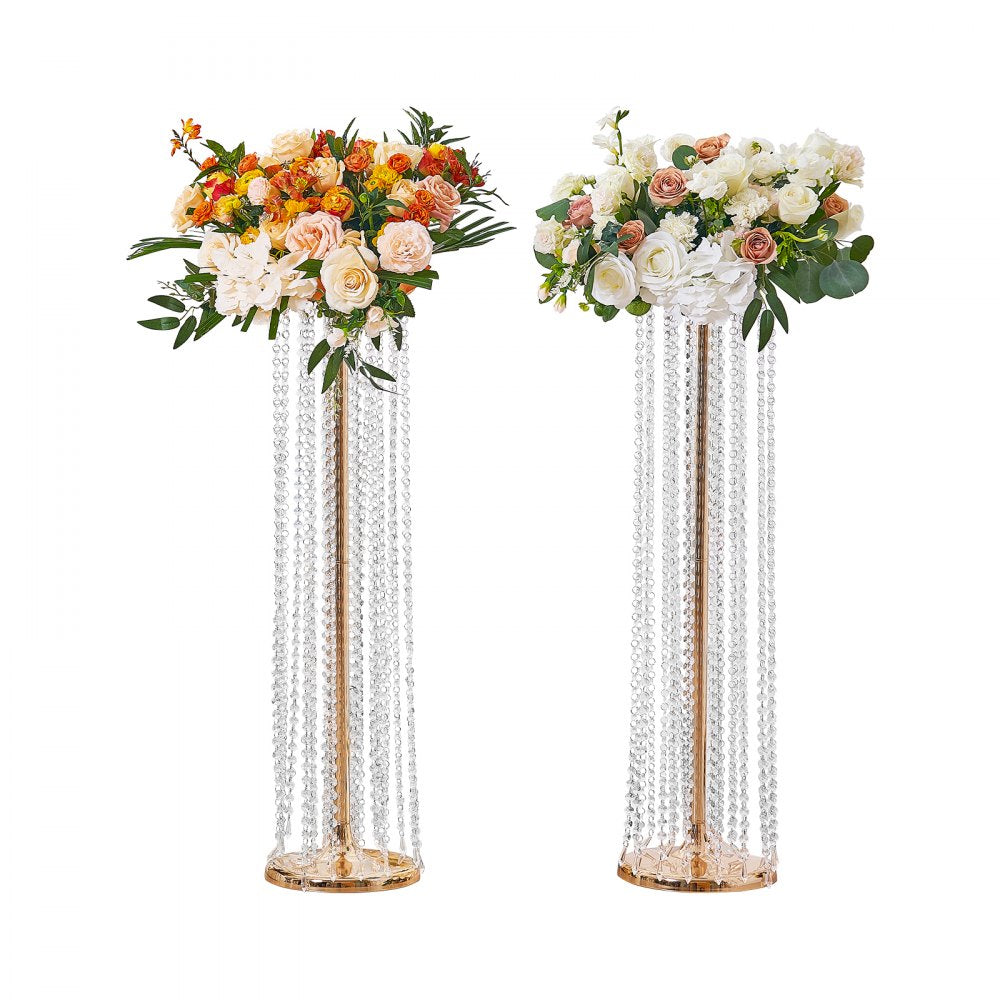 VEVOR 2PCS 35.43inch /90cm Tall Crystal Wedding Flowers Stand, Luxurious Centerpieces Flower Vases Crystal Gold Vase Metal, Perfect for T-stage Wedding Party Ceremony Dinner Event Hotel Home Decor 