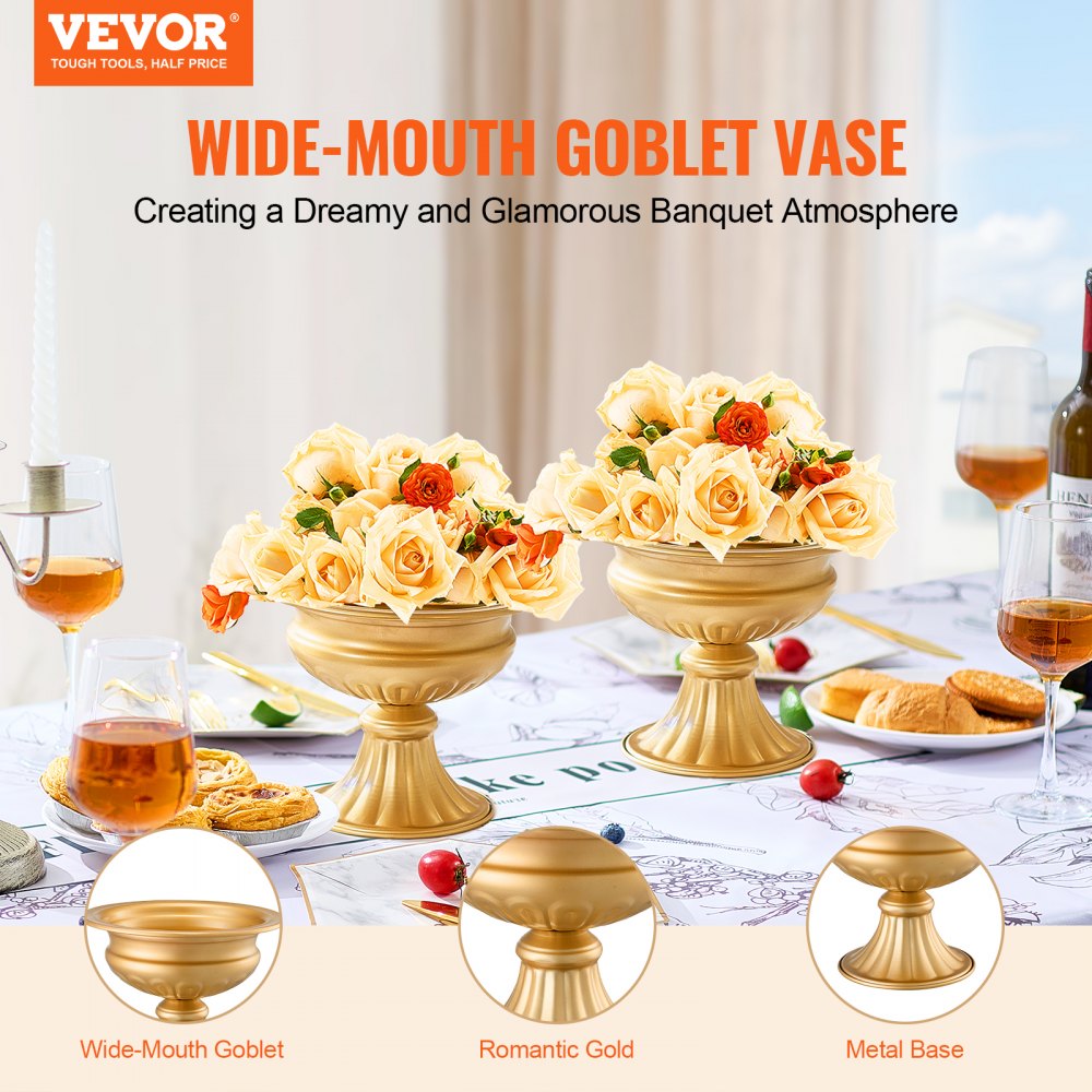 VEVOR 10PCS 16cm/6.3” Wedding Flower Vase Metal Gold Floral Stand for Table 