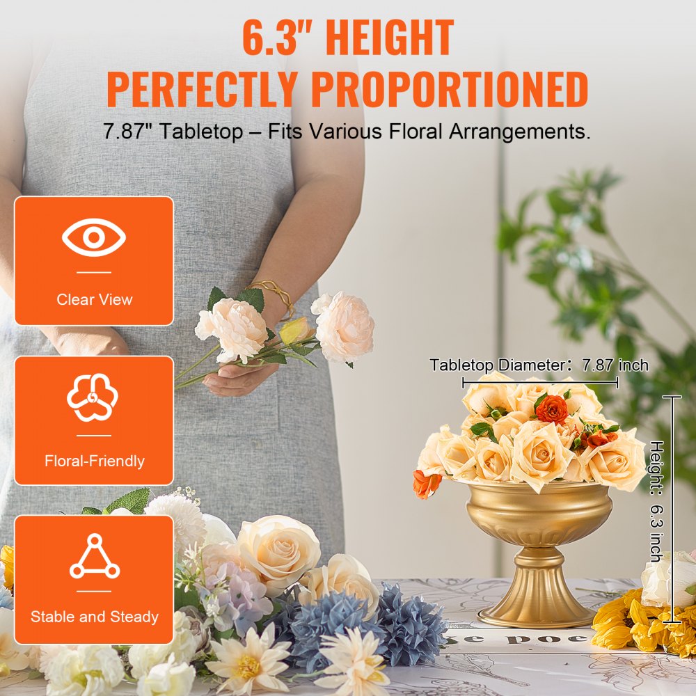 VEVOR 10PCS 16cm/6.3” Wedding Flower Vase Metal Gold Floral Stand for Table 