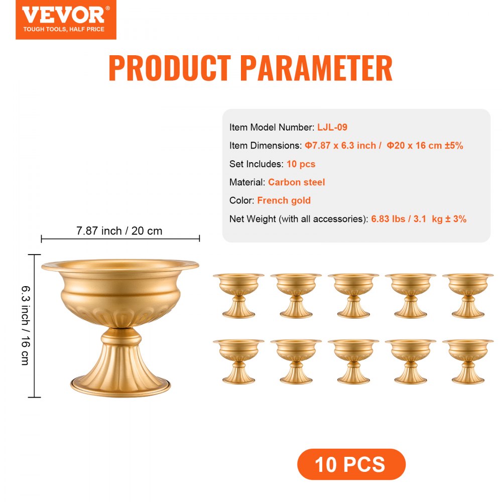 VEVOR 10PCS 16cm/6.3” Wedding Flower Vase Metal Gold Floral Stand for Table 