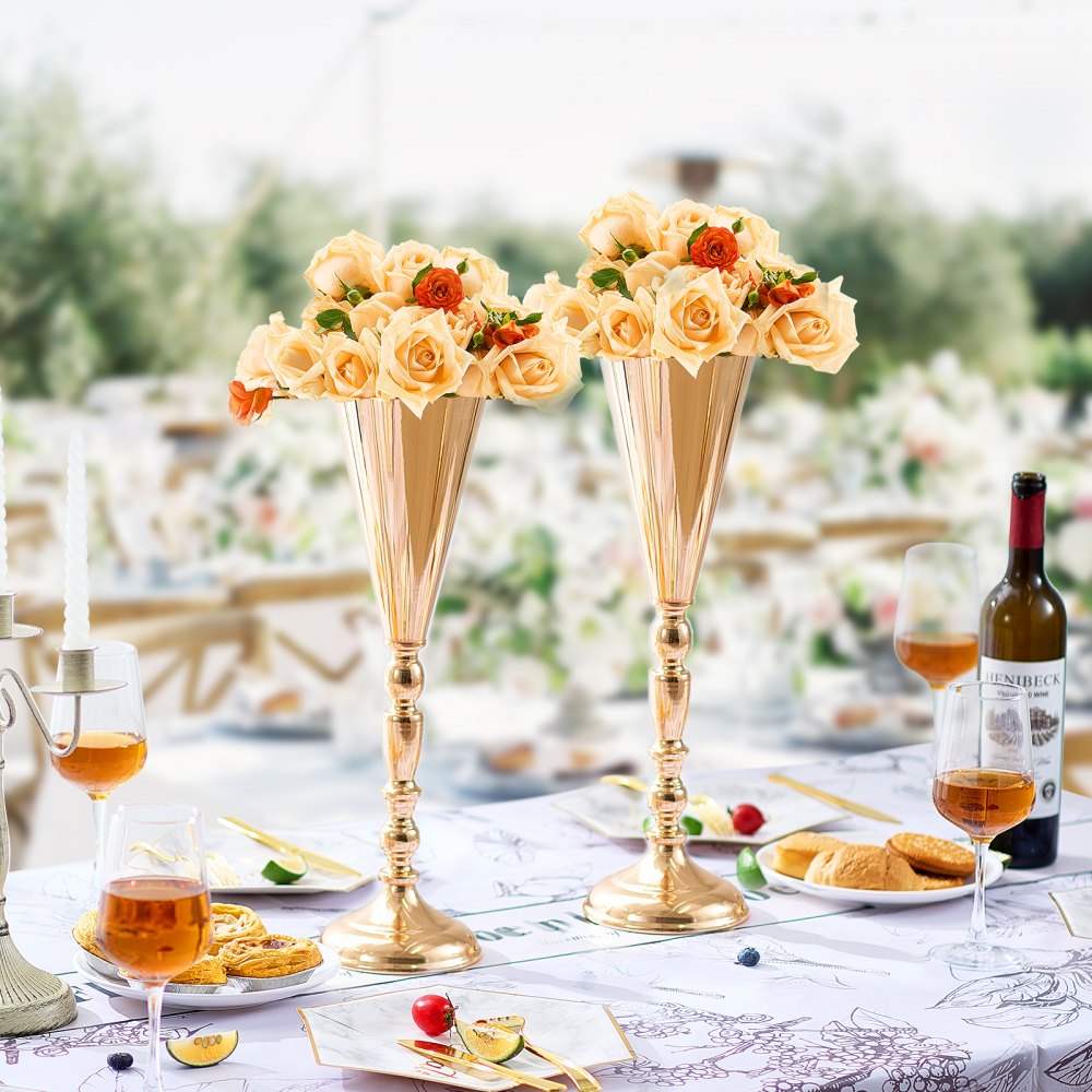 VEVOR 10PCS 43cm/16.9” Tall Wedding Flower Vase Metal Gold Trumpet for Tables 