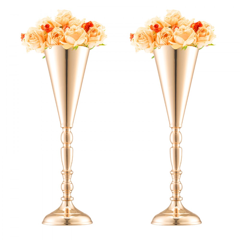 VEVOR 10PCS 43cm/16.9” Tall Wedding Flower Vase Metal Gold Trumpet for Tables 