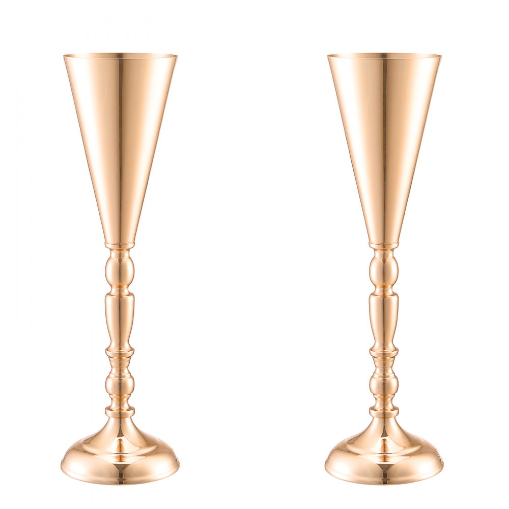 VEVOR 10PCS 43cm/16.9” Tall Wedding Flower Vase Metal Gold Trumpet for Tables 