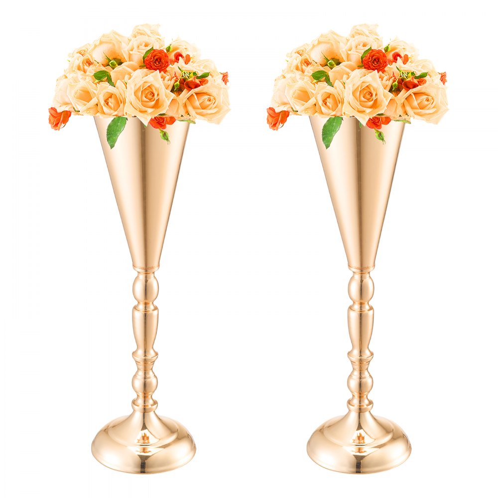 VEVOR 10PCS 43cm/16.9” Tall Wedding Flower Vase Metal Gold Trumpet for Tables 