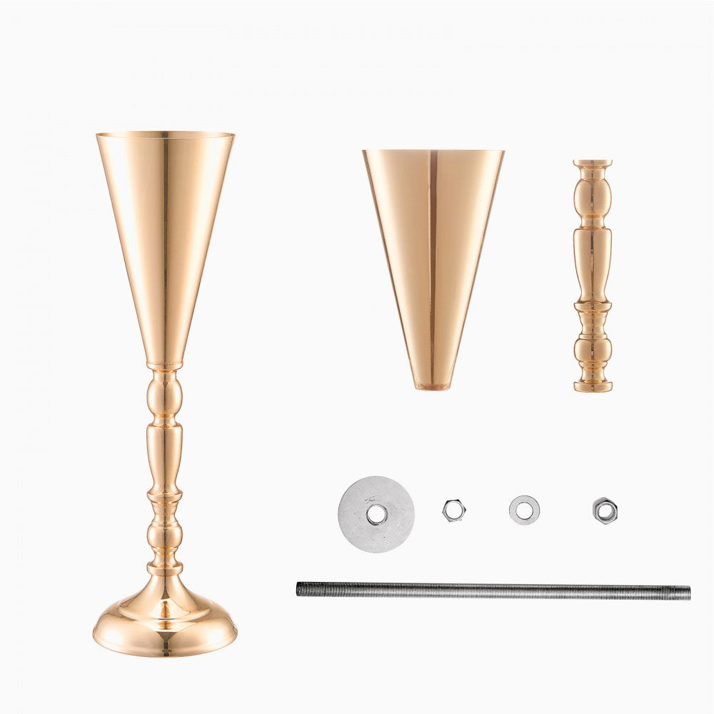 VEVOR 10PCS 43cm/16.9” Tall Wedding Flower Vase Metal Gold Trumpet for Tables 