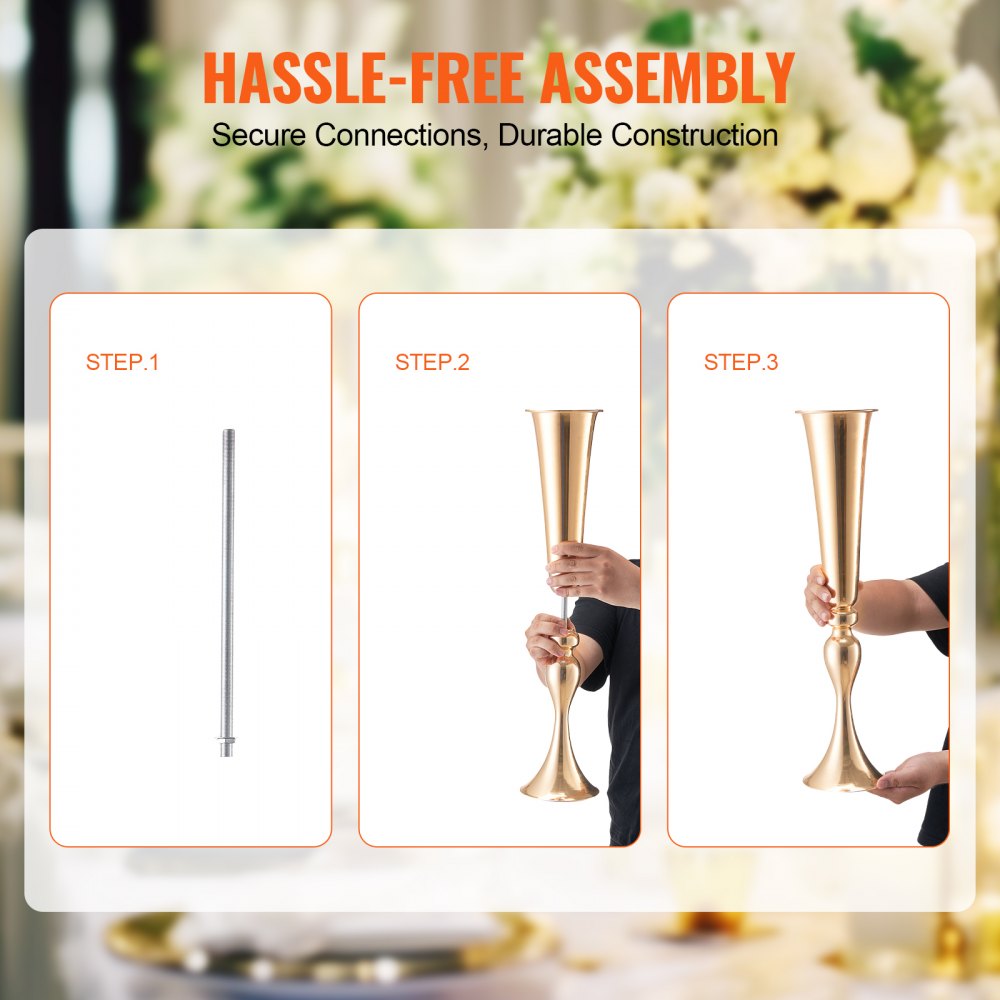VEVOR 2PCS 56cm/22.05” Tall Wedding Flower Vase Metal Gold Trumpet for Tables 
