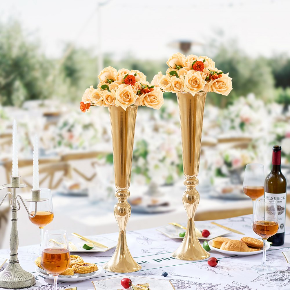 VEVOR 2PCS 56cm/22.05” Tall Wedding Flower Vase Metal Gold Trumpet for Tables 
