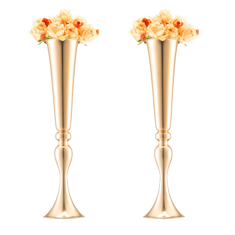 VEVOR 2PCS 56cm/22.05” Tall Wedding Flower Vase Metal Gold Trumpet for Tables 