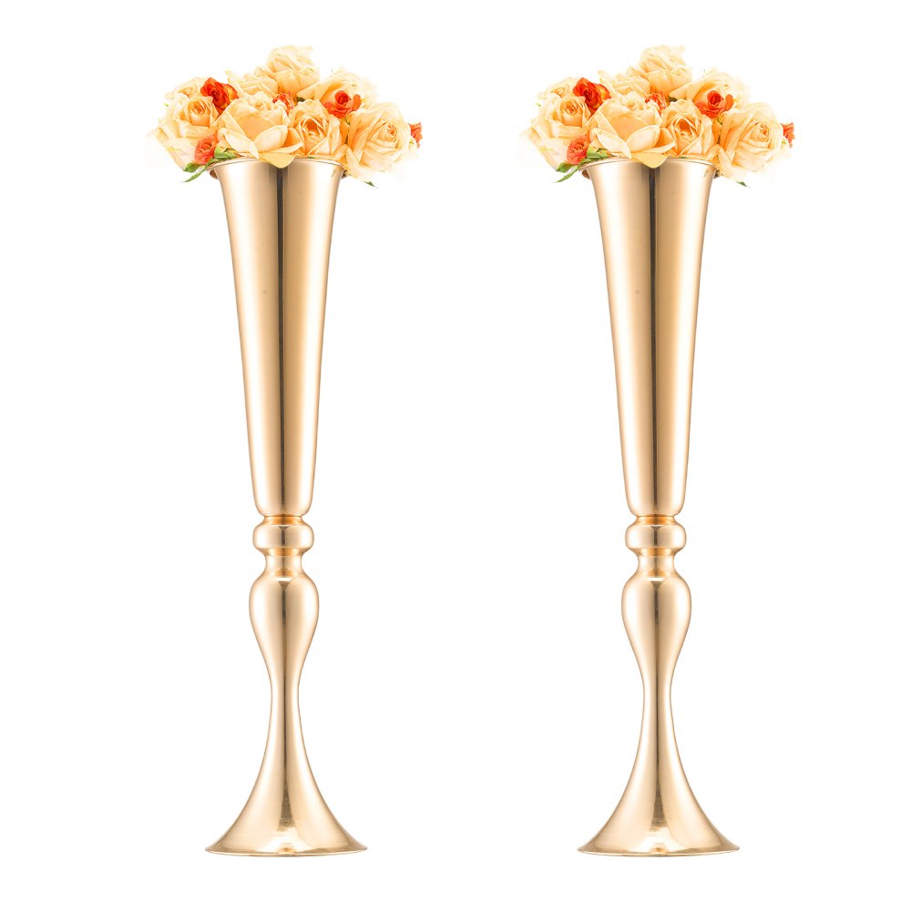 VEVOR 2PCS 56cm/22.05” Tall Wedding Flower Vase Metal Gold Trumpet for Tables 