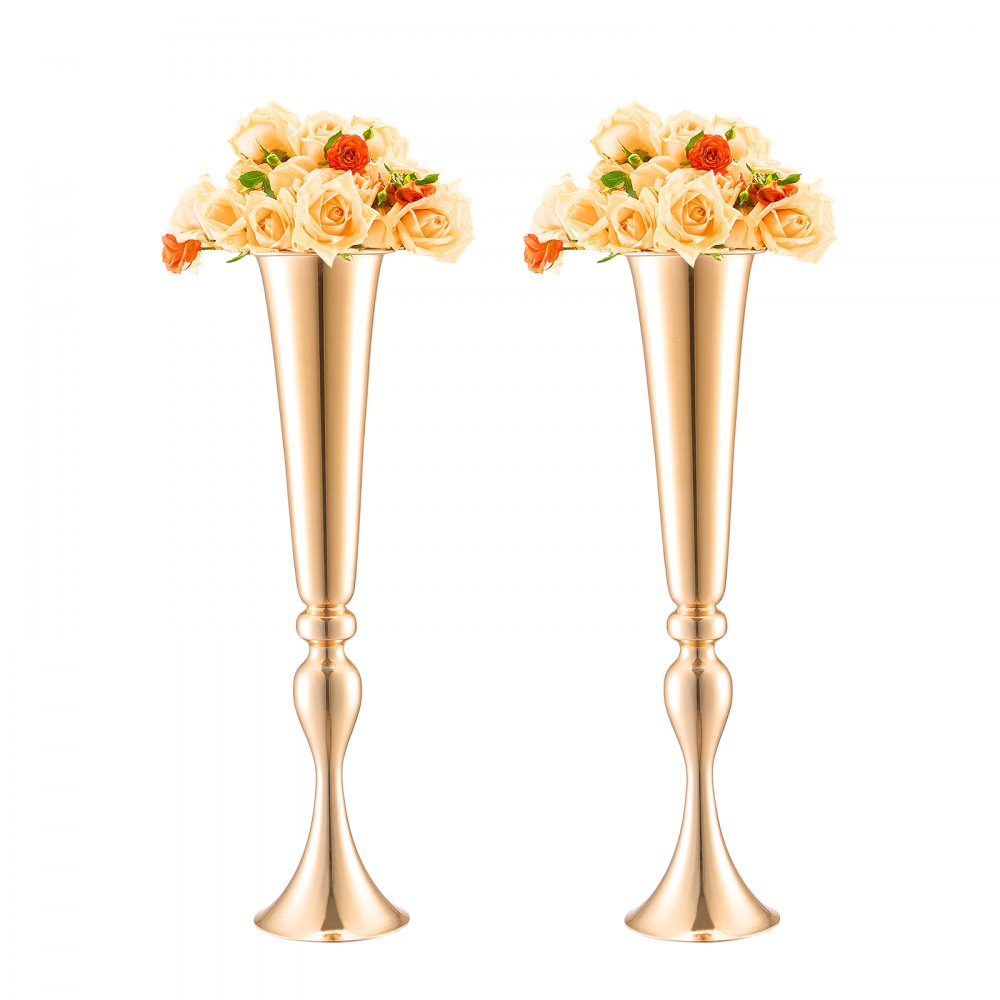 VEVOR 2PCS 56cm/22.05” Tall Wedding Flower Vase Metal Gold Trumpet for Tables 