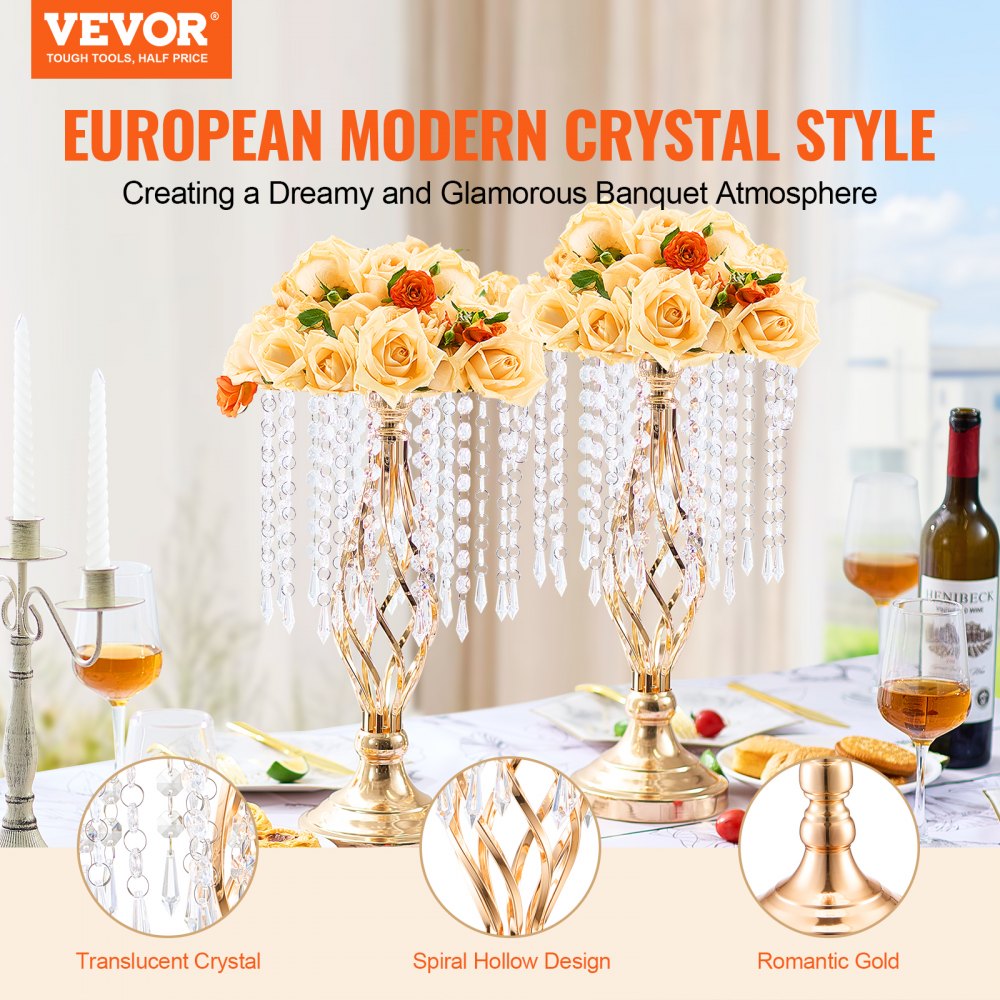 VEVOR 20PCS 43cm/16.9” Tall Crystal Wedding Flower Stand Vase for Party Decor 