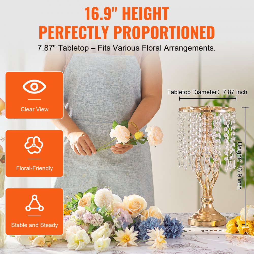 VEVOR 20PCS 43cm/16.9” Tall Crystal Wedding Flower Stand Vase for Party Decor 