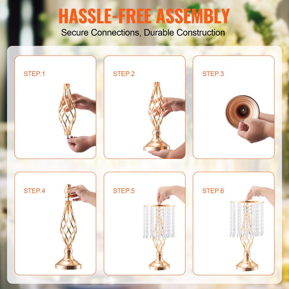 VEVOR 20PCS 43cm/16.9” Tall Crystal Wedding Flower Stand Vase for Party Decor 