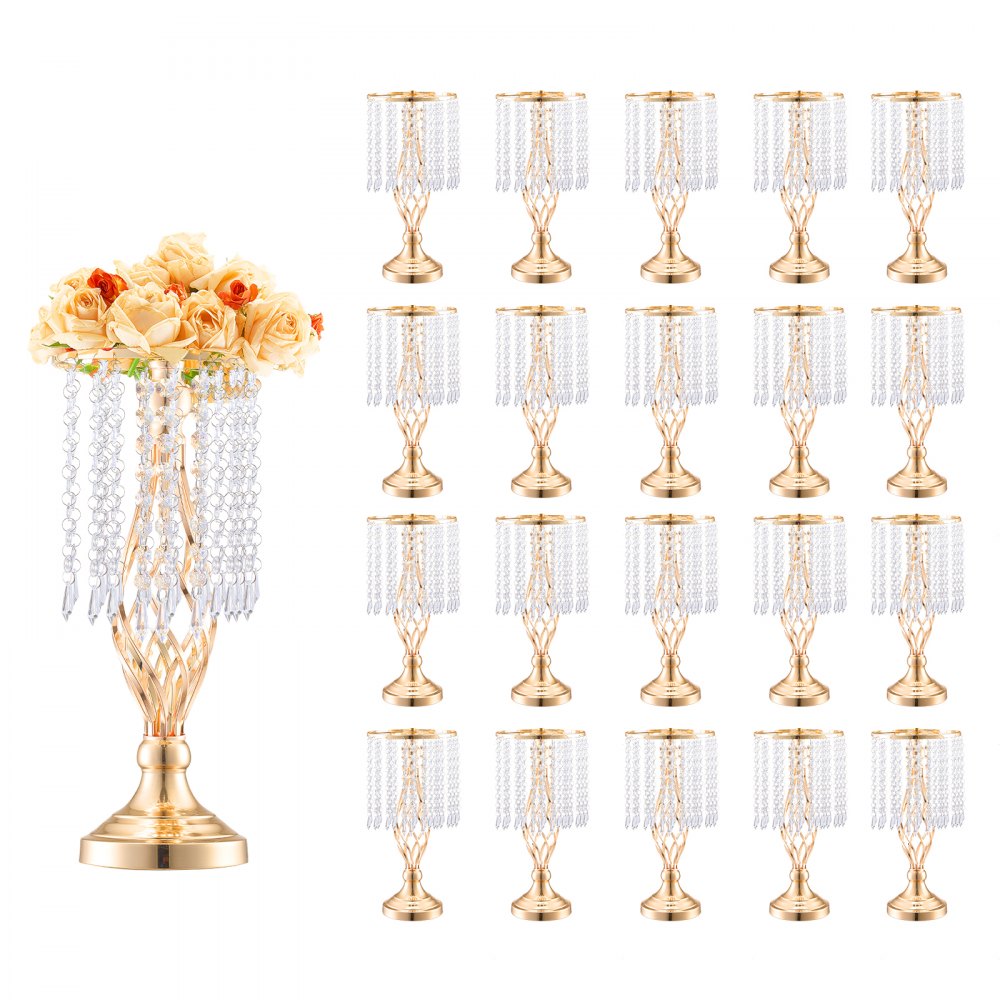VEVOR 20PCS 43cm/16.9” Tall Crystal Wedding Flower Stand Vase for Party Decor 
