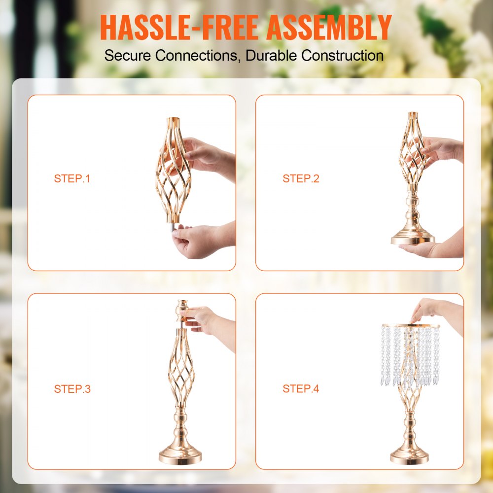 VEVOR 12PCS 49cm/19.3” Tall Crystal Wedding Flower Stand Vase for Party Decor 