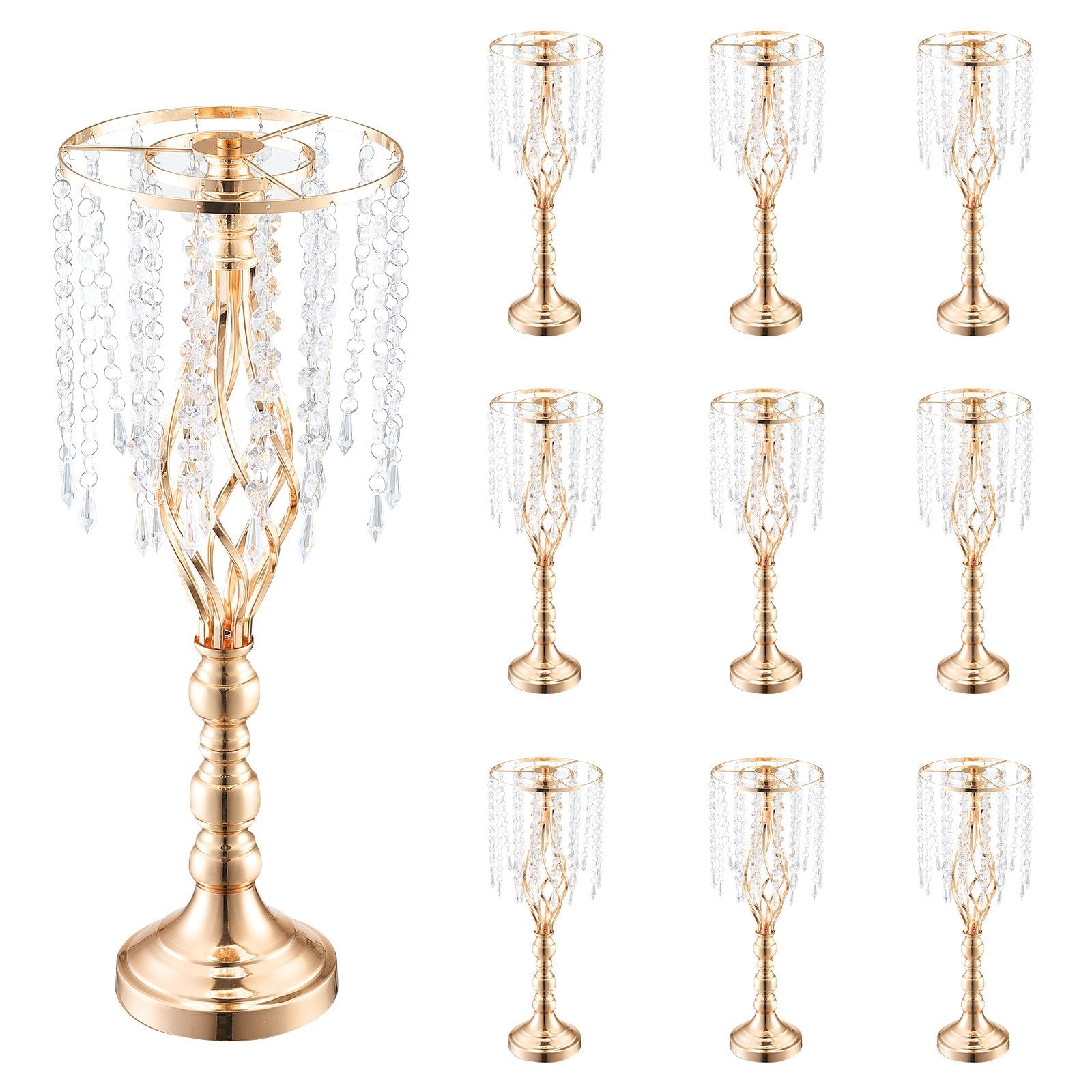 VEVOR 10PCS 55cm/21.65” Tall Crystal Wedding Flower Stand Vase for Party Decor 