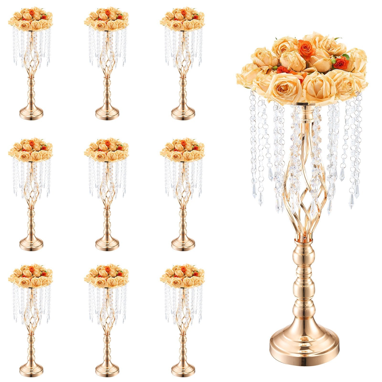 VEVOR 10PCS 55cm/21.65” Tall Crystal Wedding Flower Stand Vase for Party Decor 