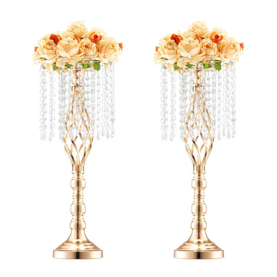 VEVOR 2PCS 55cm/21.65” Tall Crystal Wedding Flower Stand Vase for Party Decor 