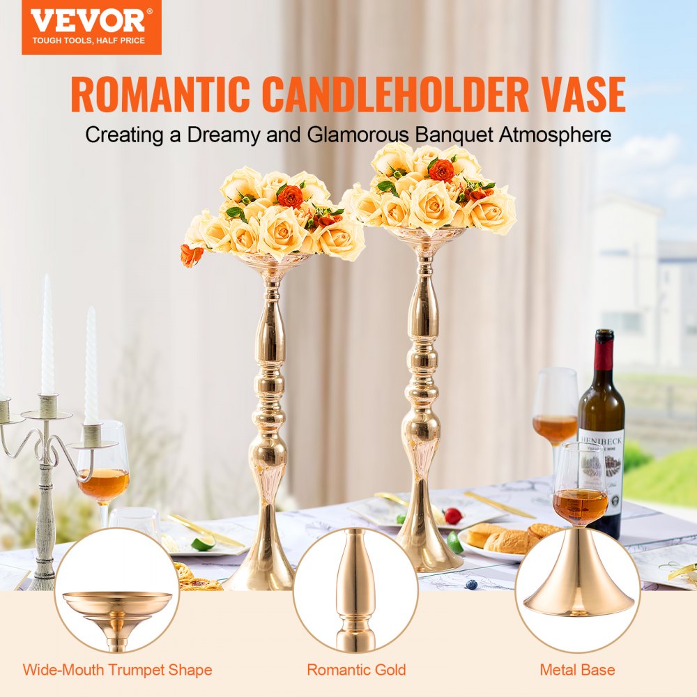 VEVOR 24PCS 50cm/19.7” Wedding Flower Vase Metal Gold Floral Stand for Table 