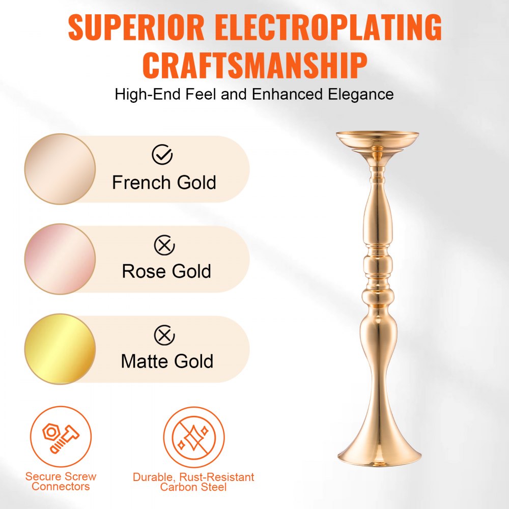 VEVOR 24PCS 50cm/19.7” Wedding Flower Vase Metal Gold Floral Stand for Table 