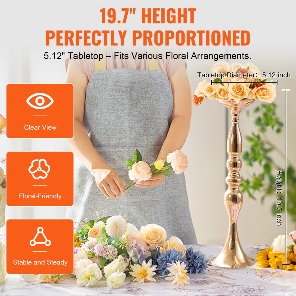 VEVOR 24PCS 50cm/19.7” Wedding Flower Vase Metal Gold Floral Stand for Table 