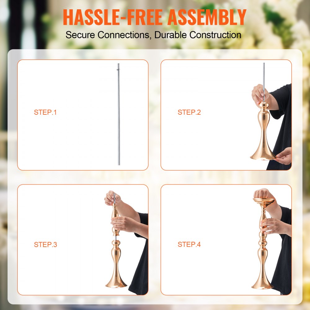 VEVOR 24PCS 50cm/19.7” Wedding Flower Vase Metal Gold Floral Stand for Table 