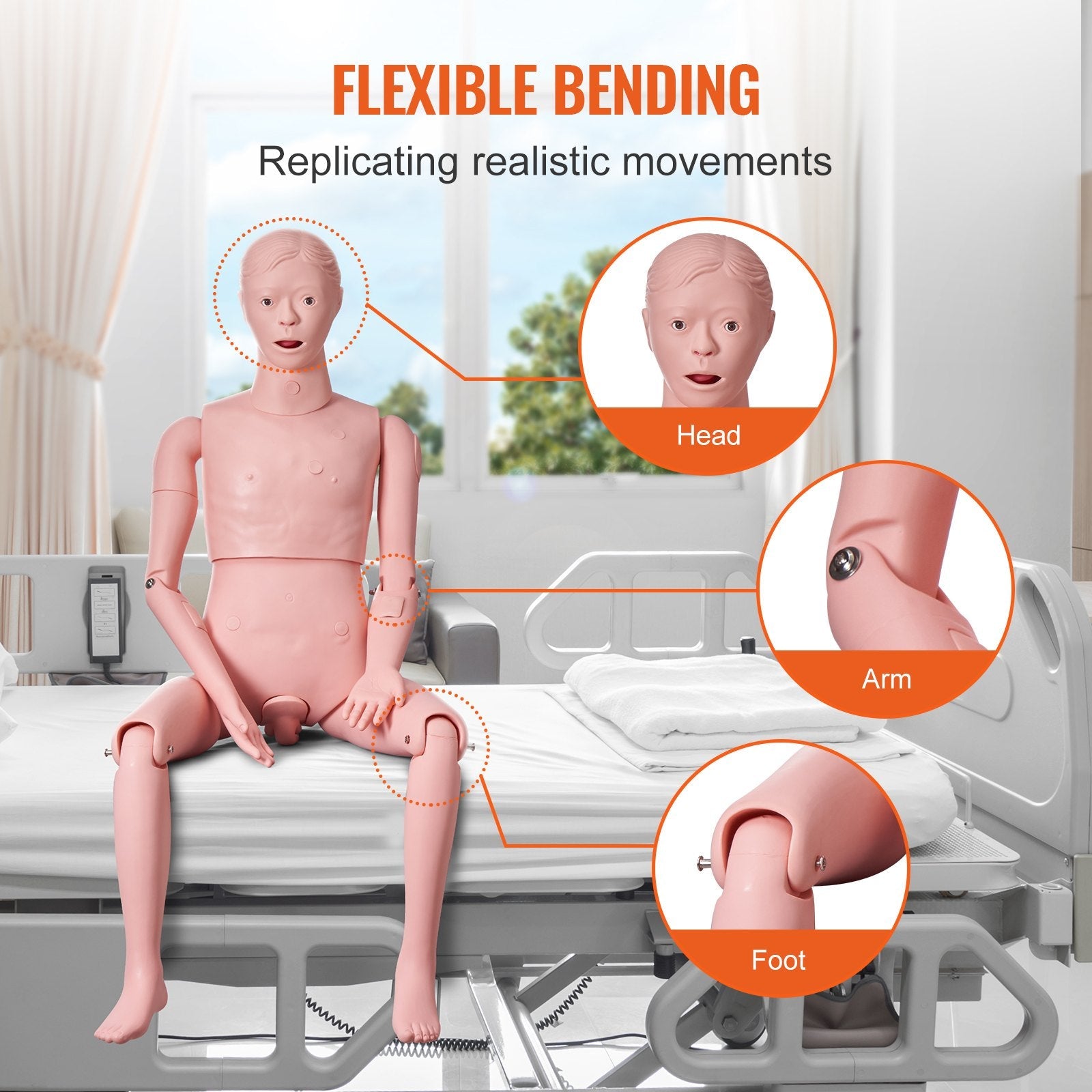VEVOR Nursing Training Manikin, Male Life Size Demonstration Human Manikin for Nursing Training, Multifunctional Education Teaching Model Supplies, PVC Anatomical Mannequin Body Care Simulator Model 