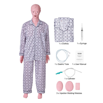 VEVOR Nursing Training Manikin, Male Life Size Demonstration Human Manikin for Nursing Training, Multifunctional Education Teaching Model Supplies, PVC Anatomical Mannequin Body Care Simulator Model 