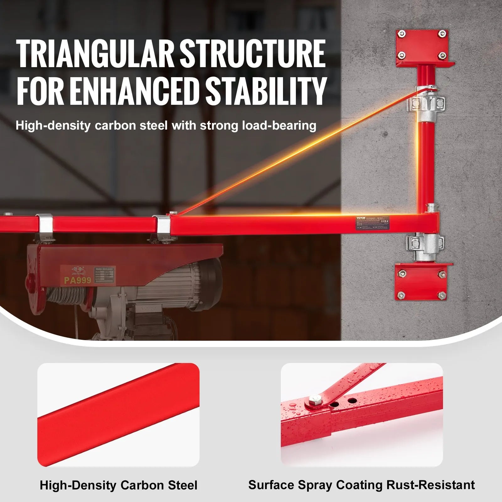 VEVOR Electric Hoist Support Arm, 1320 lbs Max Load Capacity, Electric Hoist Holder Swing Arm with Pole, Steel Hoist Frame, 180° Swivel Scaffold Hoist Lifting Arm, Winch Hoist Arm for Workshop, Garage