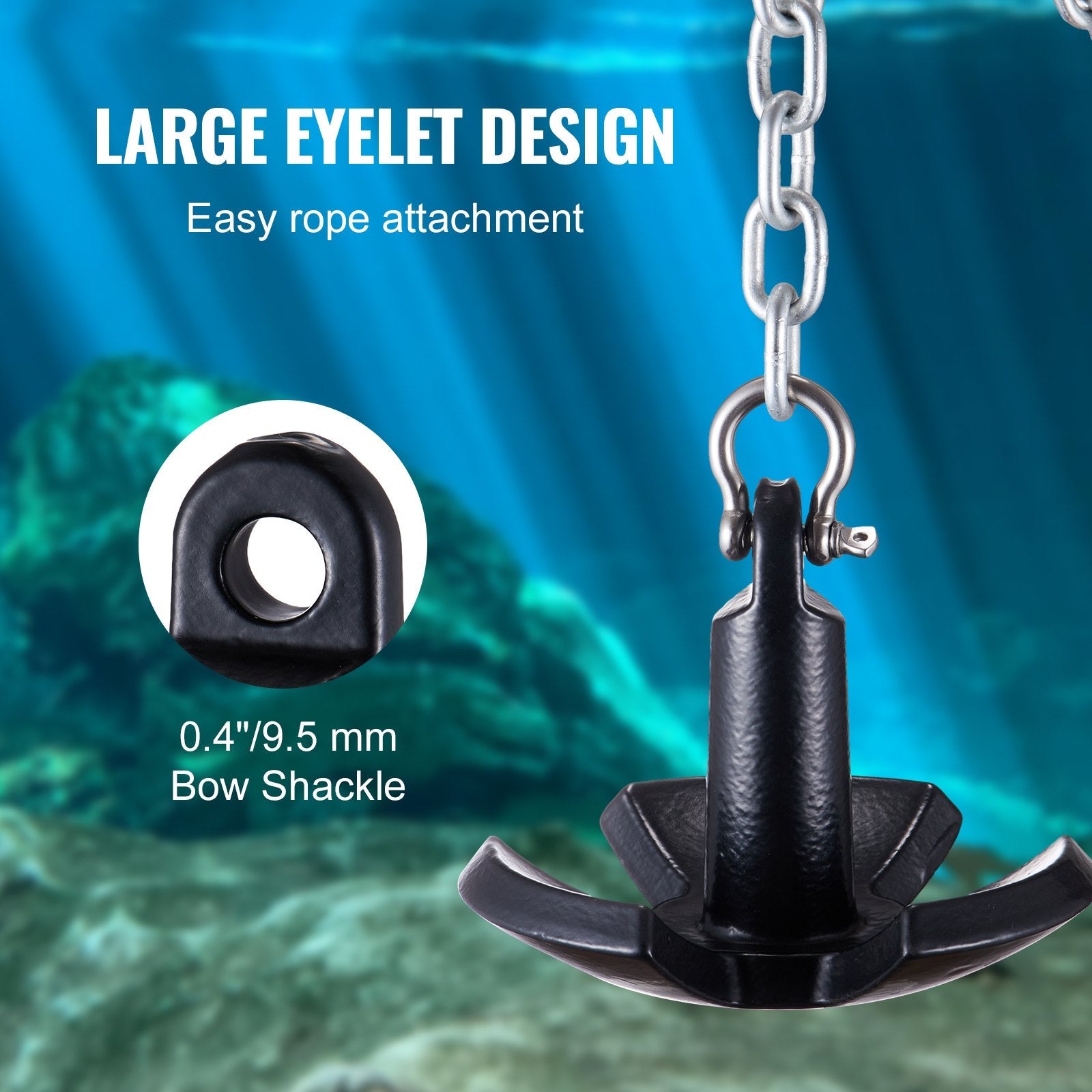 VEVOR River Anchor, 12 LBS Boat Anchor Cast Iron Black Vinyl-Coated with Shackle, Marine Grade Mushroom Anchor for Boats Up To 10 ft, Impressive Holding Power in River and Mud Bottom Lakes 
