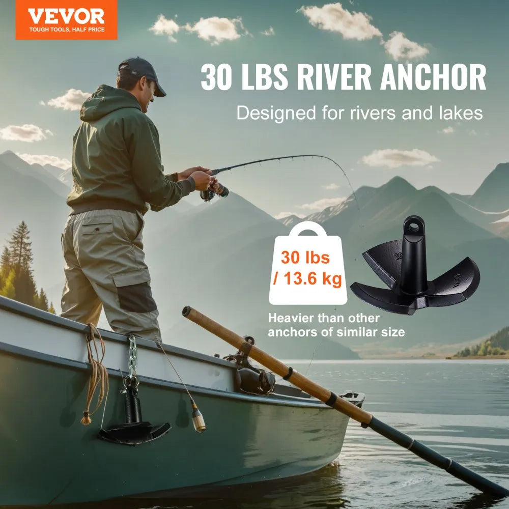 VEVOR River Anchor, 30 LBS Boat Anchor Cast Iron Black Vinyl-Coated, Marine Grade Mushroom Anchor for Boats Up To 30 ft, Impressive Holding Power in River and Mud Bottom Lakes