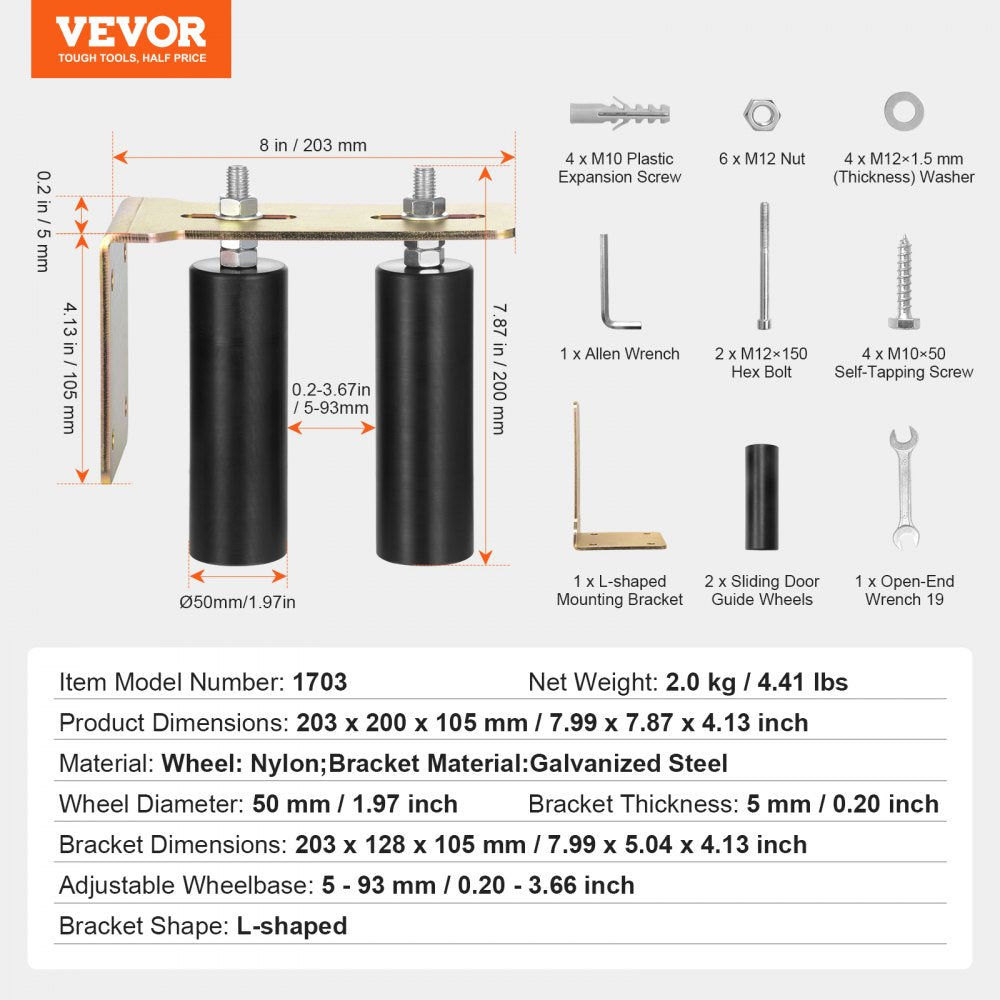 VEVOR Sliding Gate Kit 6” Rolling Hardware with L-Bracket Adjustable for Door 