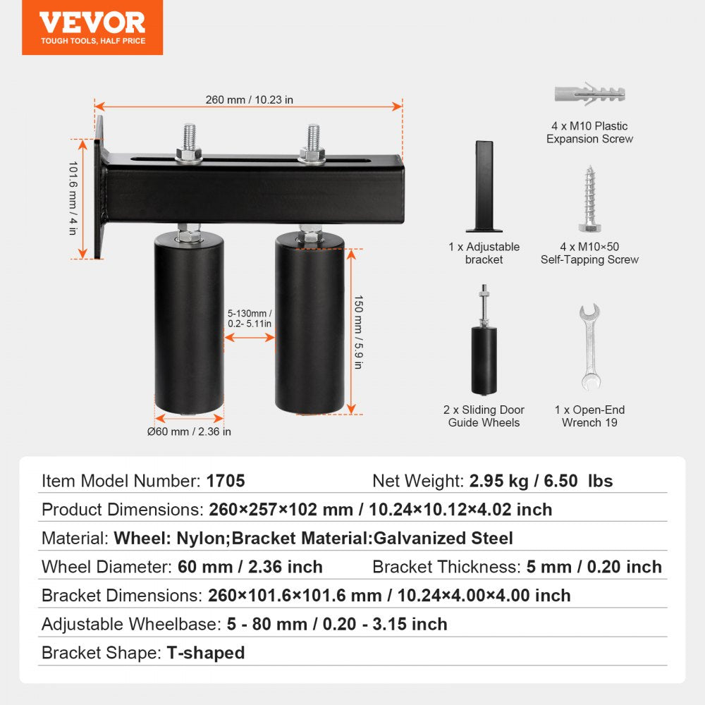 VEVOR Sliding Gate Kit 6” Rolling Hardware with T-Bracket Adjustable for Door 