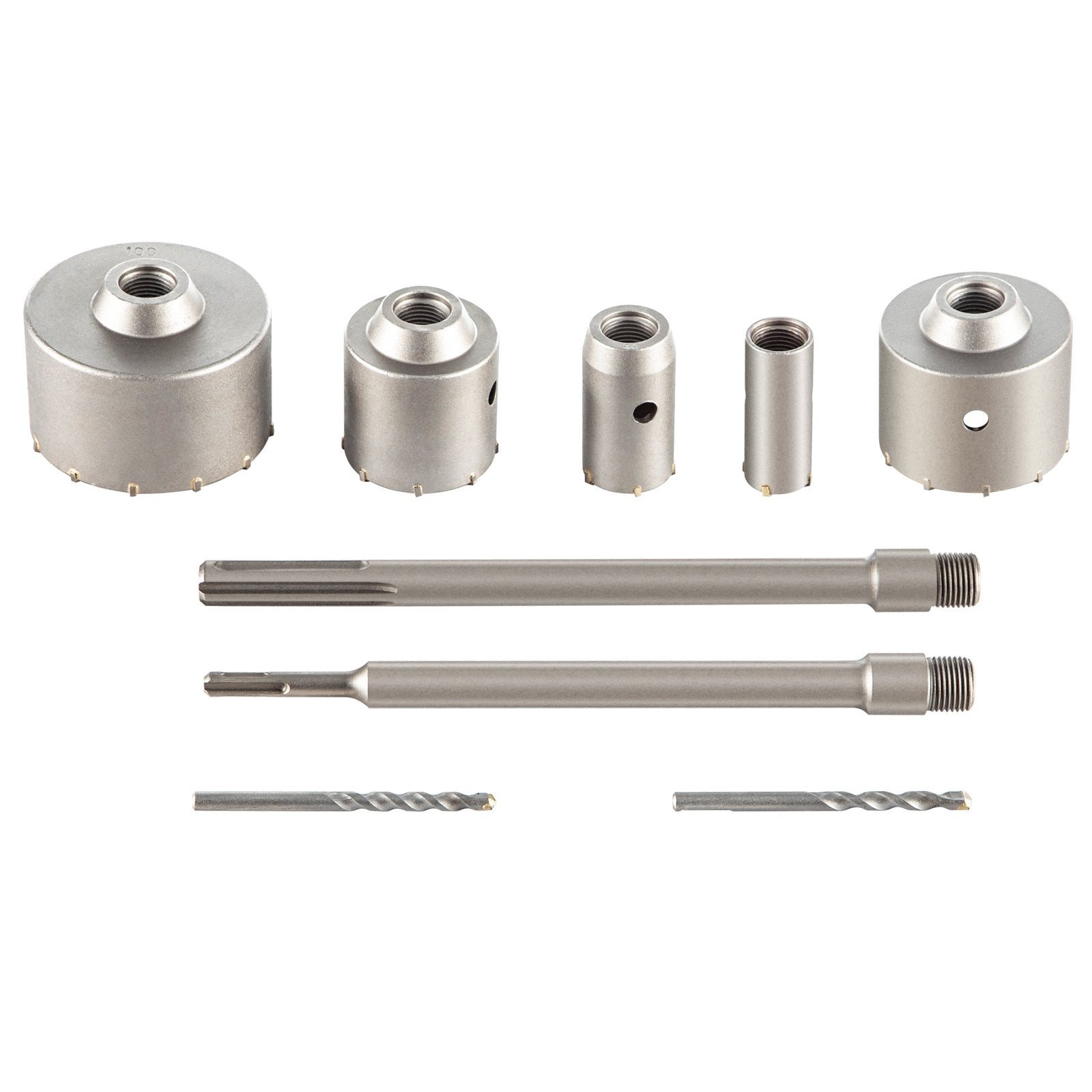 VEVOR Concrete Hole Saw Kit, 30/40/65/80/100mm Drill Bit Set SDS Plus or SDS Max Shank Wall Hole Cutter with 11.8"/300 mm Connecting Rod for Brick, Concrete, Cement, Stone Wall, Masonry, Tile 