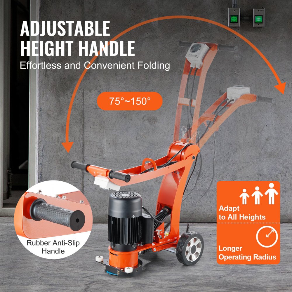 VEVOR Electric Concrete Floor Grinder 7" Walk-Behind Grinder 1.7HP Concrete Floor Polisher, 1300W Grinding Machine, 1720RPM Upgrade Brushless Motor Surfacing Grinder for Granite/Marble/Stones 