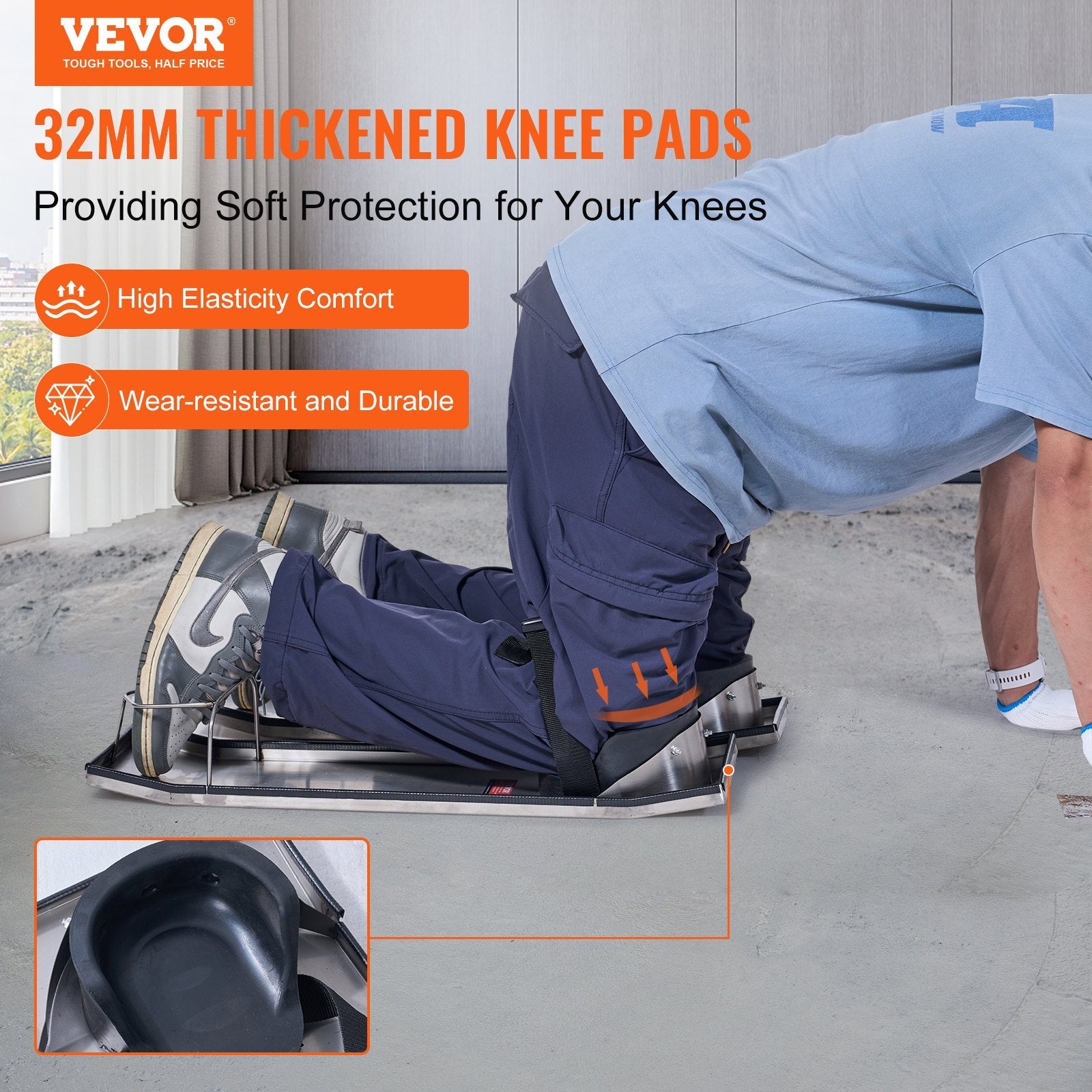 VEVOR Concrete Knee Boards Slider Knee Boards 28" x 8" Kneeler Board Stainless Steel Kneed Boards Concrete Sliders Pair Moving Sliders w/ Concrete Knee Pads & Board Straps for Concrete Finishing 