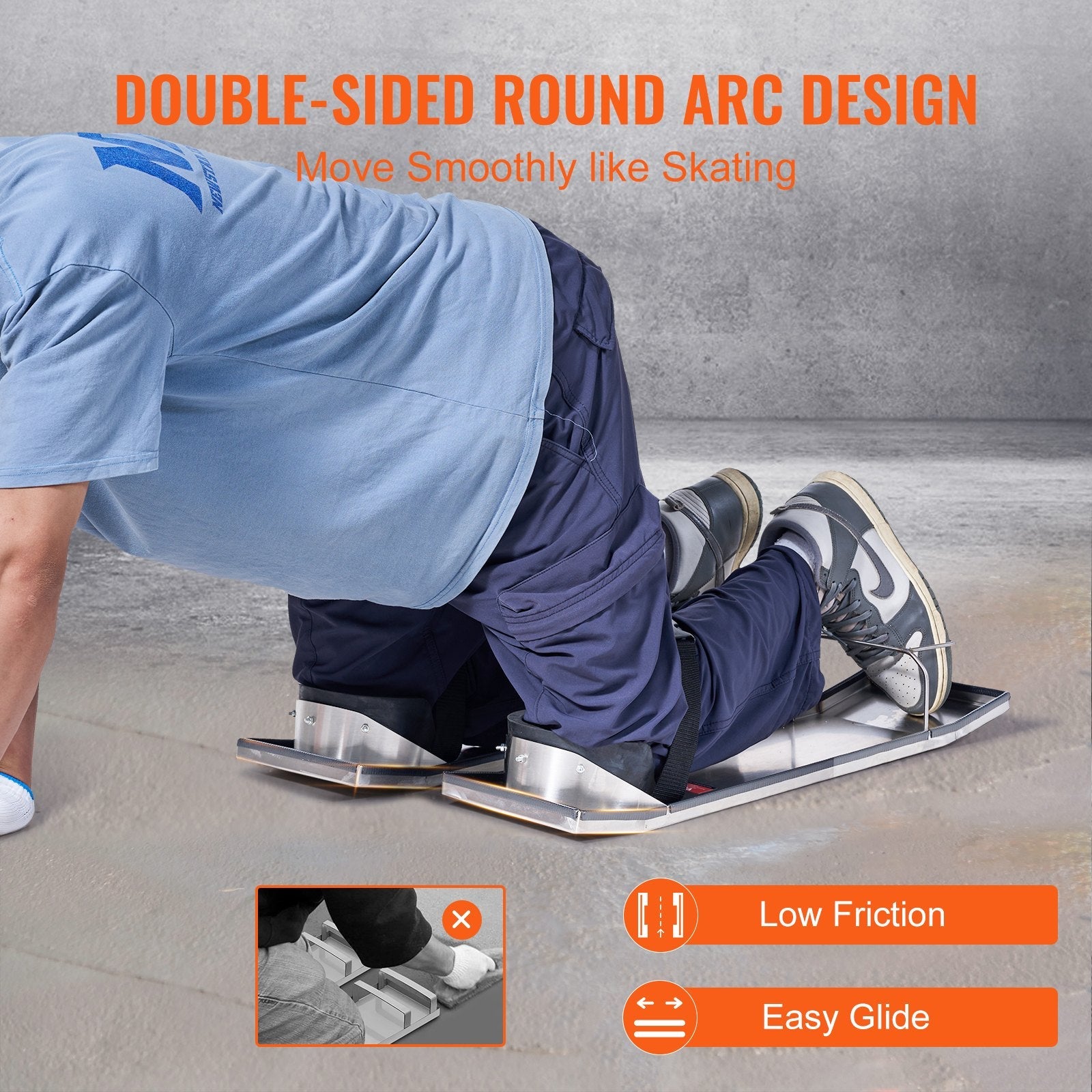 VEVOR Concrete Knee Boards Slider Knee Boards 28" x 8" Kneeler Board Stainless Steel Kneed Boards Concrete Sliders Pair Moving Sliders w/ Concrete Knee Pads & Board Straps for Concrete Finishing 
